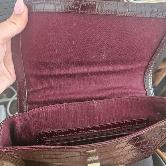 Paradox Maroon Red Croc Embossed Leather Shoulder Bag Purse Minimalist Classic - Picture 3 of 10